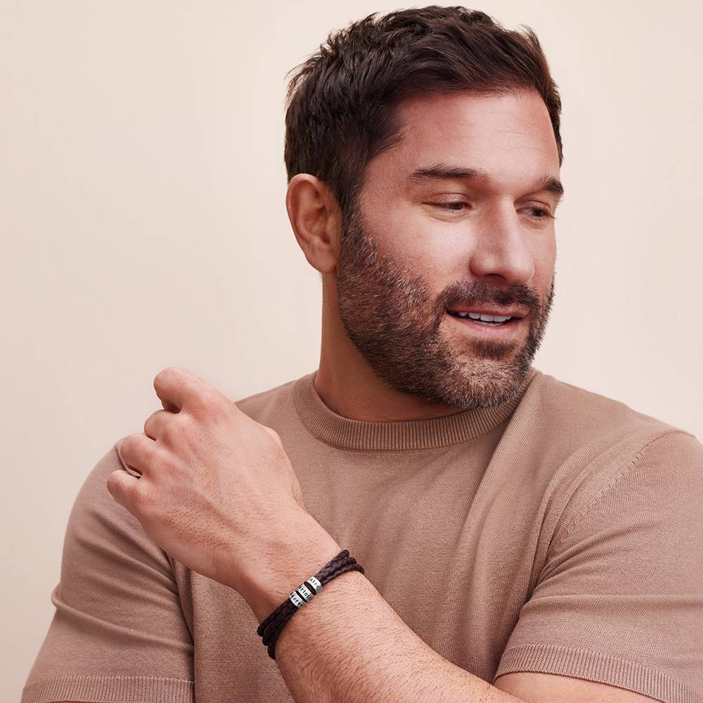  Braided Leather Bracelet with Custom Beads in Sterling Silver