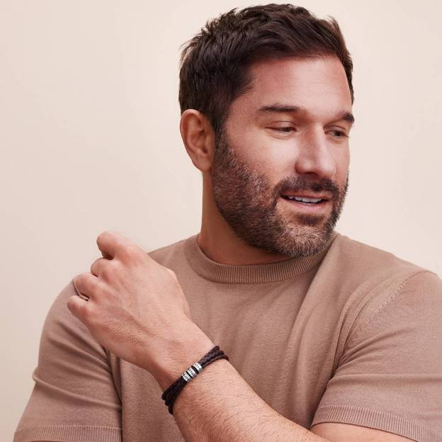  Braided Leather Bracelet with Custom Beads in Sterling Silver