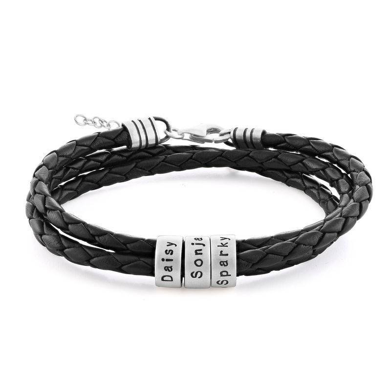  Braided Leather Bracelet with Custom Beads in Sterling Silver