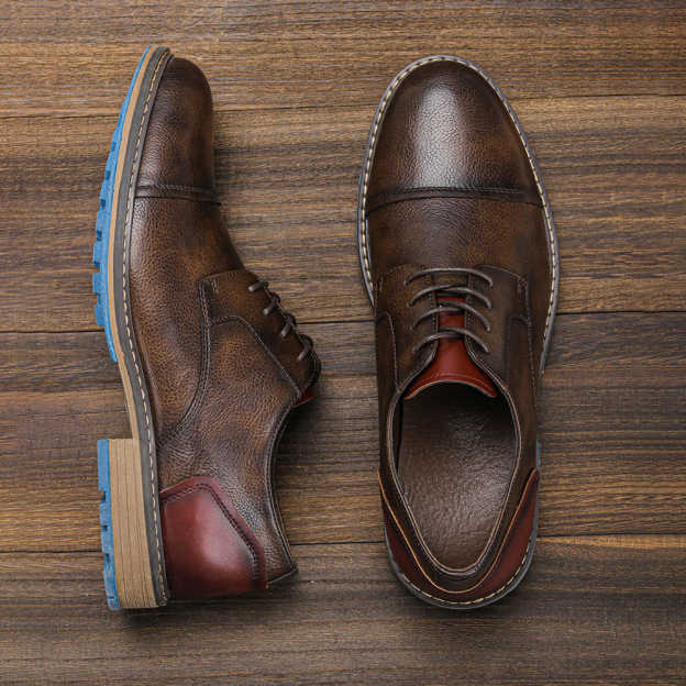 MEN'S ROUND-TOE LACE-UP LEATHER SHOES.