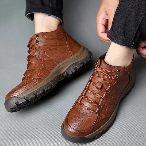 Men's Comfy Arch Support Waterproof Lightweight Handmade Orthopedic Genuine Leather Shoes