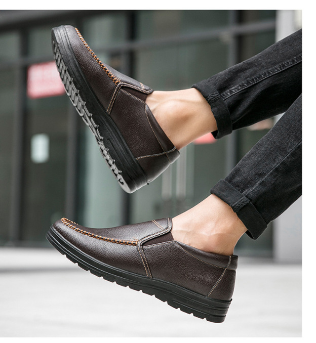 Mens Genuine Leather Casual Comfy Arch Support Slip-On Loafers