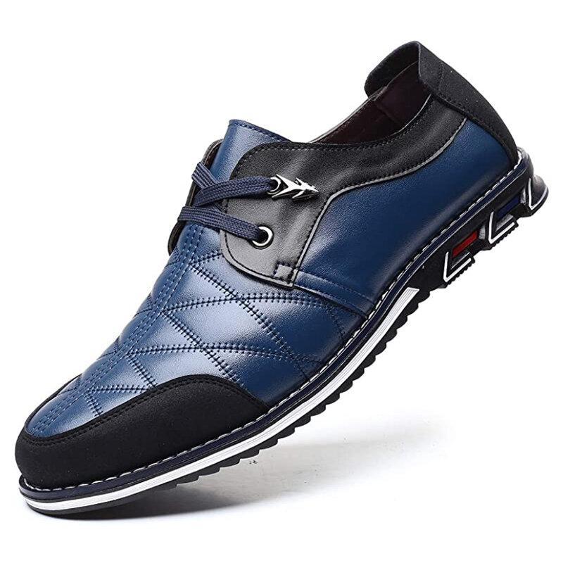 Large Size Men Plaid Leather Soft Lace Up Comfy Casual Shoes