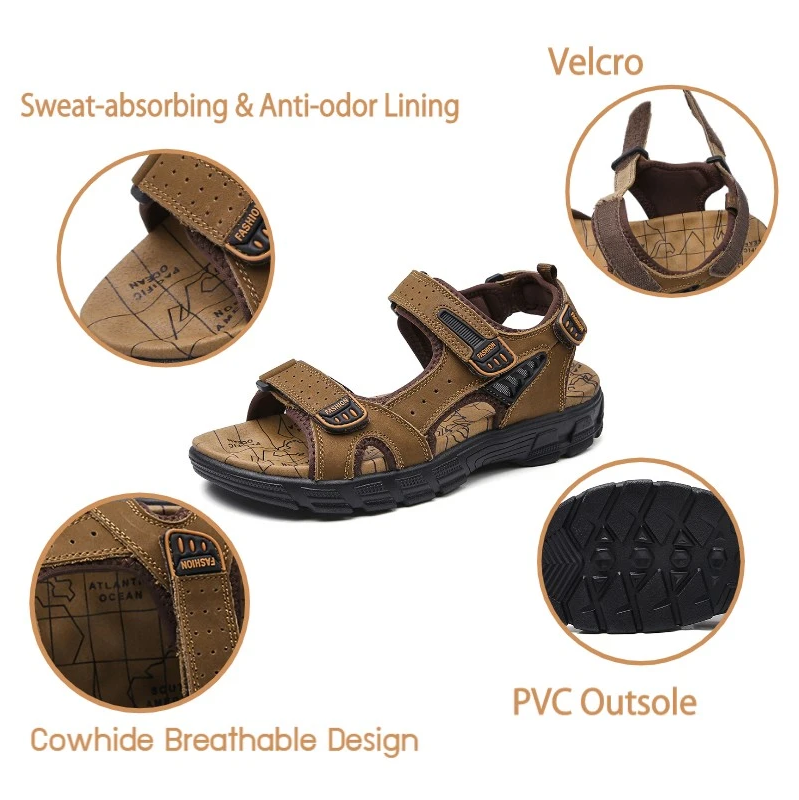 🌴Summer Sale🎁--50% OFF 🎉 Men Outdoor Casual Cowhide Leather Comfy Non-Slip Beach Sandals