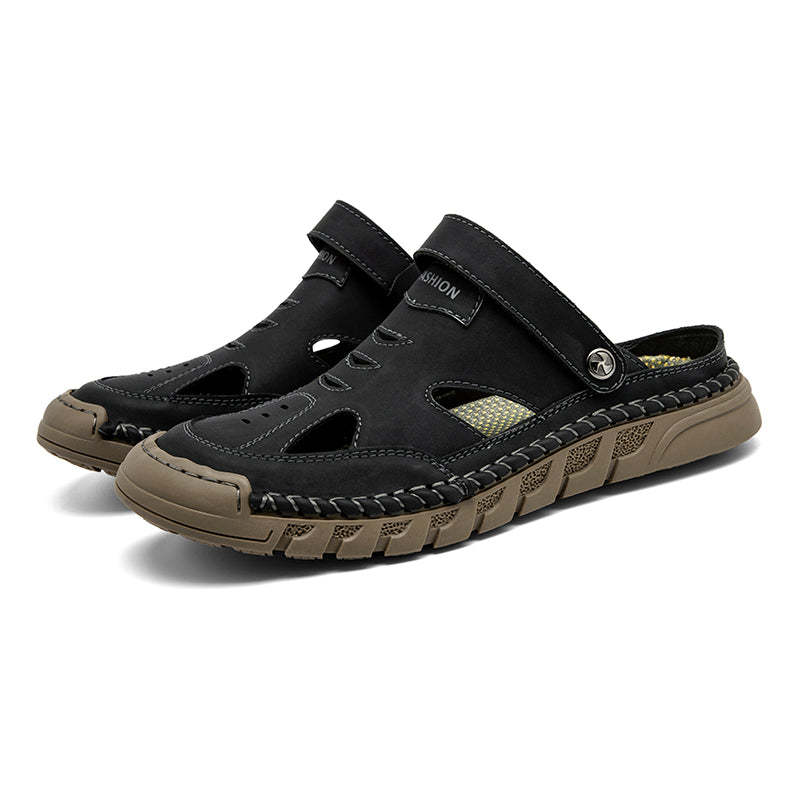 Men'S Sandals Outdoor Leather Closed Toe Beach Shoes