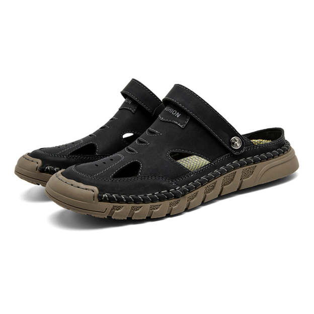 Men'S Sandals Outdoor Leather Closed Toe Beach Shoes