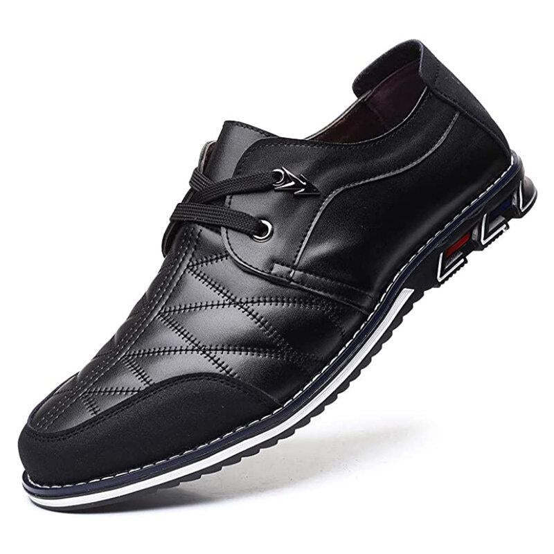 Large Size Men Plaid Leather Soft Lace Up Comfy Casual Shoes