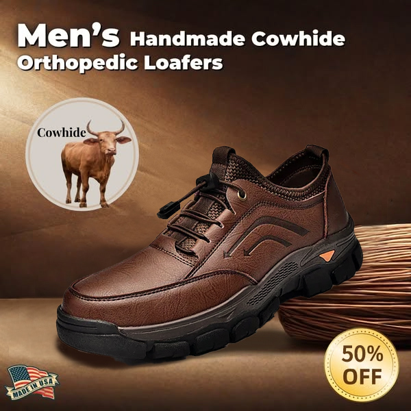 Men's handmade genuine leather drawstring slip-on orthopedic shoes