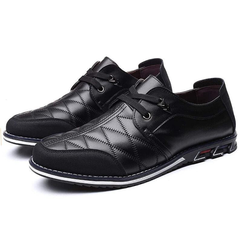 Large Size Men Plaid Leather Soft Lace Up Comfy Casual Shoes