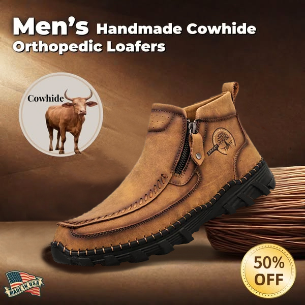 (🔥Clearance sale🔥 )  Men's Vintage Casual Soft And Breathable Side Zipper Cowhide Leather Boots