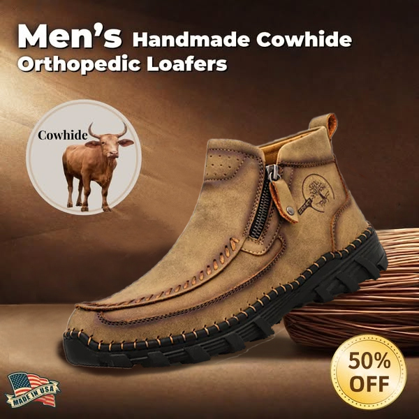 (🔥Clearance sale🔥 )  Men's Vintage Casual Soft And Breathable Side Zipper Cowhide Leather Boots