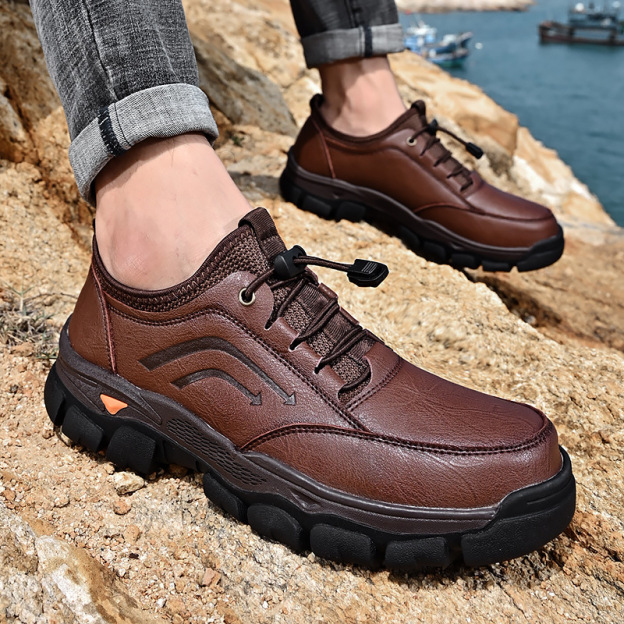 Men's handmade genuine leather drawstring slip-on orthopedic shoes