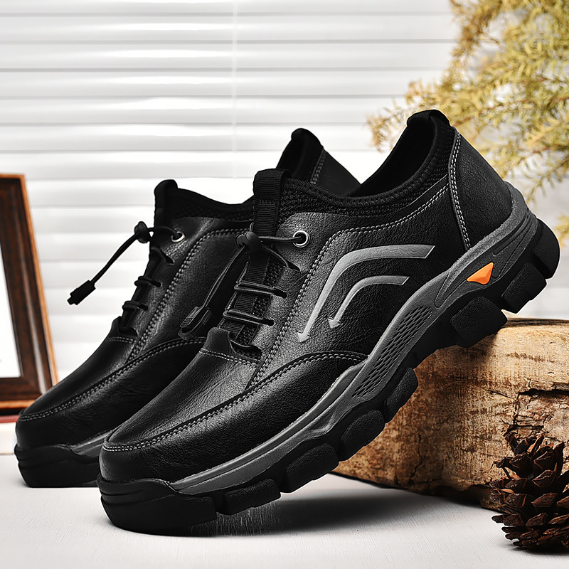 Men's handmade genuine leather drawstring slip-on orthopedic shoes