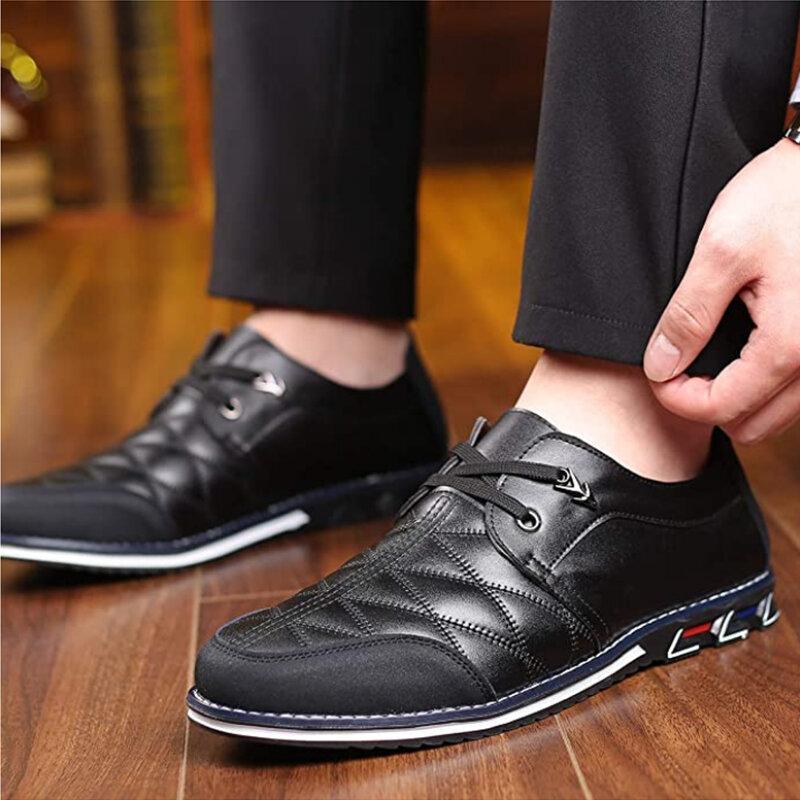 Large Size Men Plaid Leather Soft Lace Up Comfy Casual Shoes