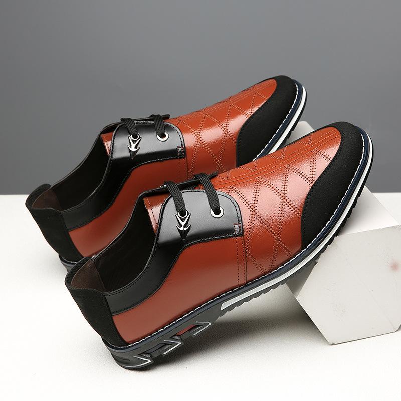 Large Size Men Plaid Leather Soft Lace Up Comfy Casual Shoes