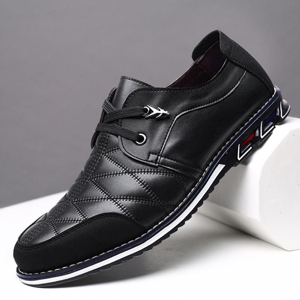 Large Size Men Plaid Leather Soft Lace Up Comfy Casual Shoes