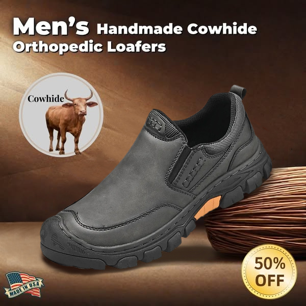 ⏰Last Day 50% OFF🔥 Men's Wide Toe Slip-On Leather Loafers | Arch Support & Anti-Collision Outdoor Shoes