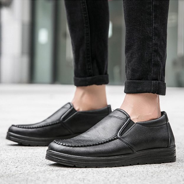 Mens Genuine Leather Casual Comfy Arch Support Slip-On Loafers
