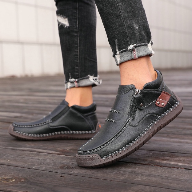 ⏰Limited Time Sale 50% OFF-Men’s Handmade Premium Leather Slip-On Driving Boots – Wide Toe, Arch Support