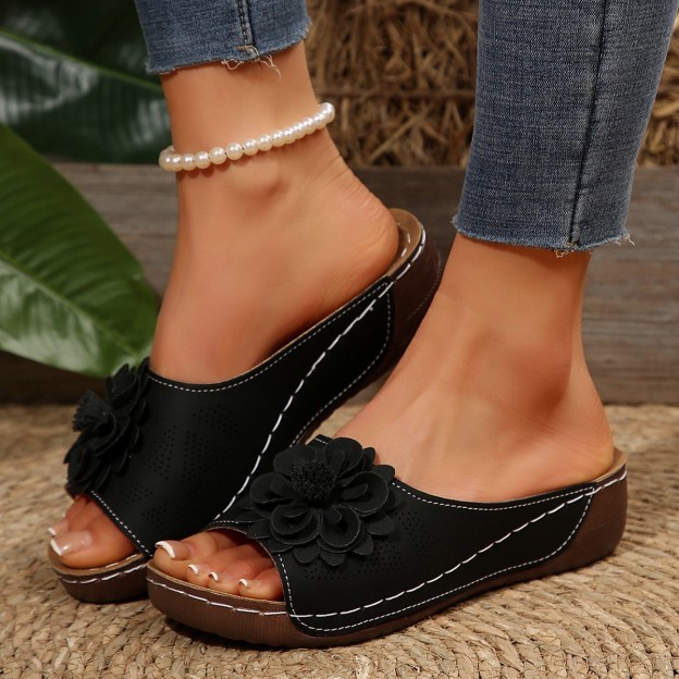 🔥Last Day Promotion 50% OFF - Women's Floral Decor Comfort Wedge  Sandals