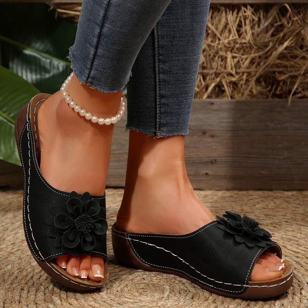 🔥Last Day Promotion 50% OFF - Women's Floral Decor Comfort Wedge  Sandals