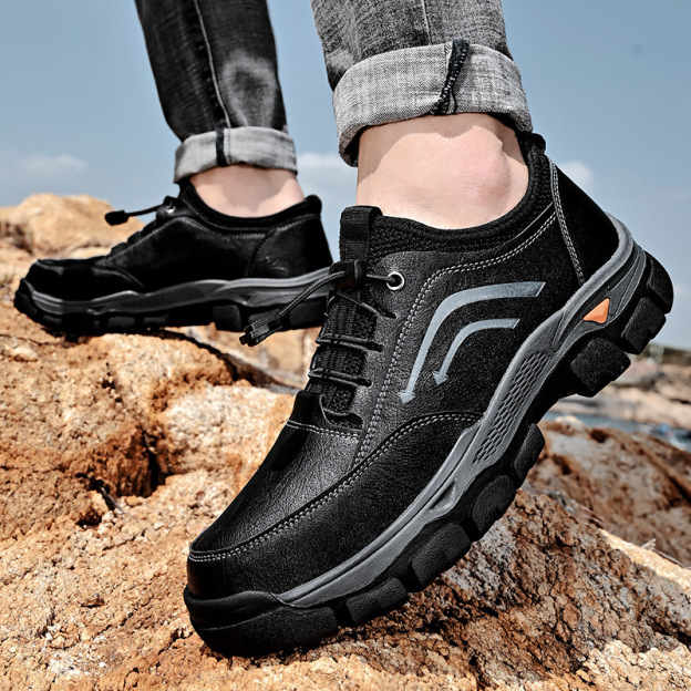 Men's handmade genuine leather drawstring slip-on orthopedic shoes