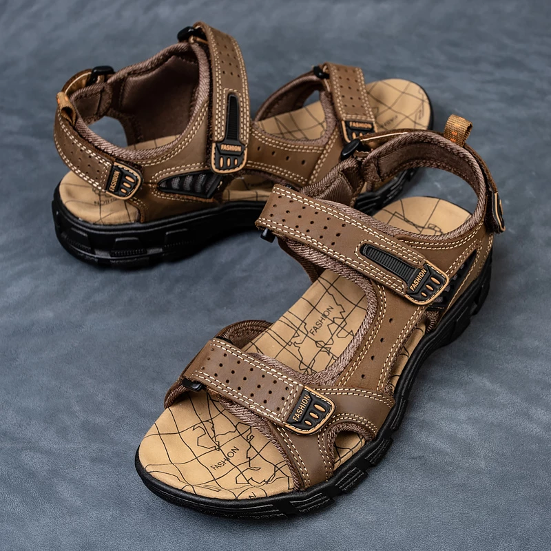 🌴Summer Sale🎁--50% OFF 🎉 Men Outdoor Casual Cowhide Leather Comfy Non-Slip Beach Sandals