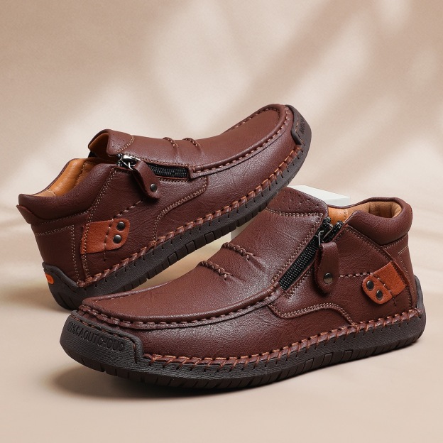 ⏰Last Day! 50% OFF 🔥Men's Handmade Leather Boots with Arch Support & Wide Toe Box | Easy Zip Design 