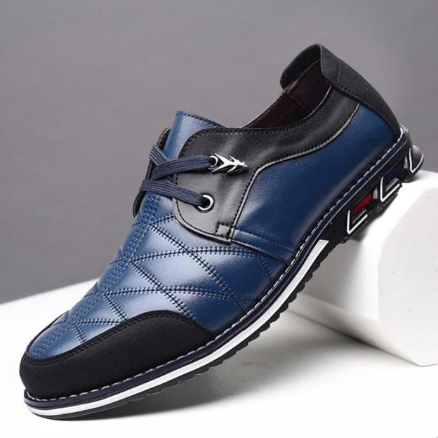 Large Size Men Plaid Leather Soft Lace Up Comfy Casual Shoes