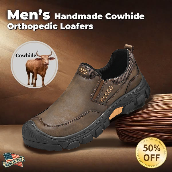 ⏰Last Day 50% OFF🔥 Men's Wide Toe Slip-On Leather Loafers | Arch Support & Anti-Collision Outdoor Shoes