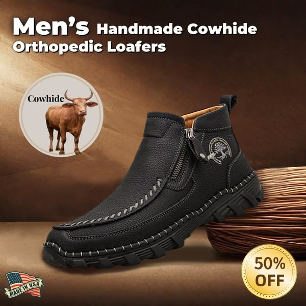 (🔥Clearance sale🔥 )  Men's Vintage Casual Soft And Breathable Side Zipper Cowhide Leather Boots