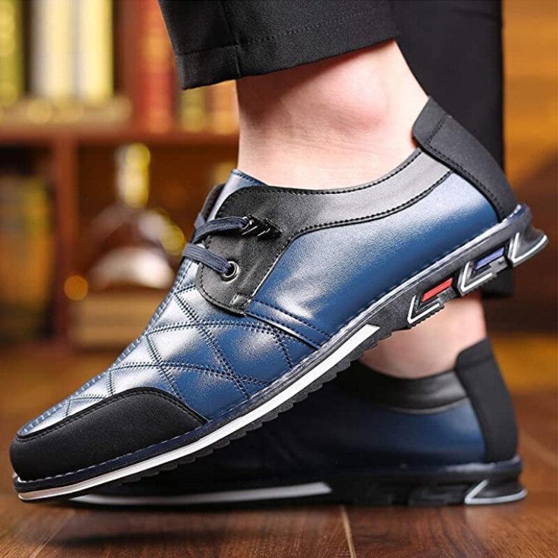 Large Size Men Plaid Leather Soft Lace Up Comfy Casual Shoes
