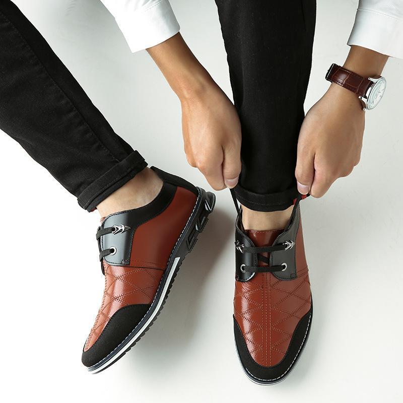 Large Size Men Plaid Leather Soft Lace Up Comfy Casual Shoes