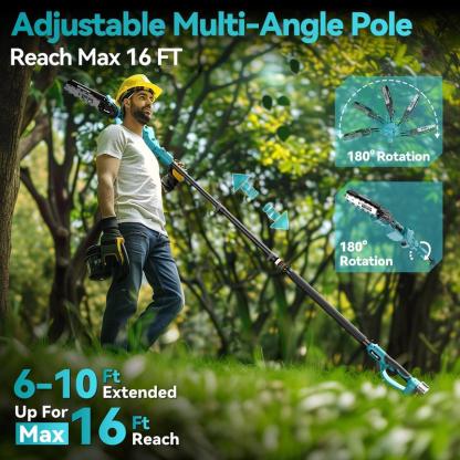 2 in 1 Cordless Pole Saw & Mini Chainsaw with 2 Batteries