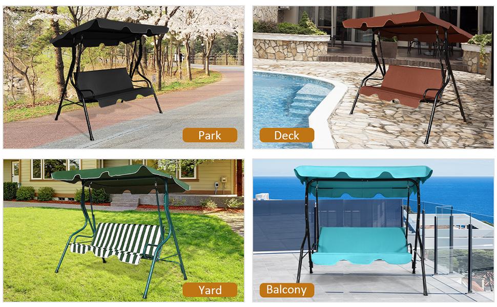 3 Seater Outdoor Patio Canopy Porch Swing Chair with Cushioned Steel Frame