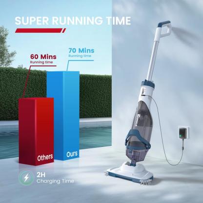 Vacuum for Above Ground Pool with Telescopic Pole, Running time up to 1H, Handheld Design with Powerful Suction up to 18.5 gallon/min
