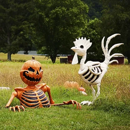 New! Red Shed 6 ft. Halloween Skeleton Rooster