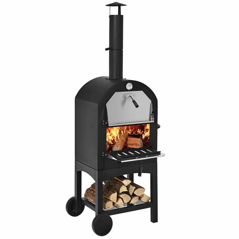 Outdoor Pizza Oven Wood Fire Maker Grill with Pizza Stone & Waterproof Cover