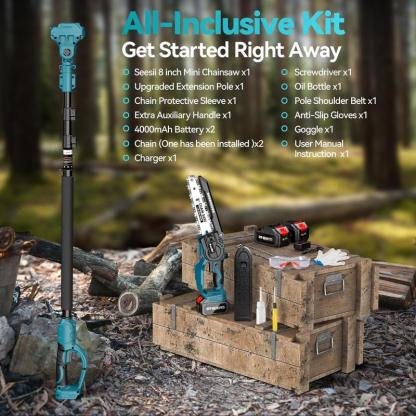 2 in 1 Cordless Pole Saw & Mini Chainsaw with 2 Batteries