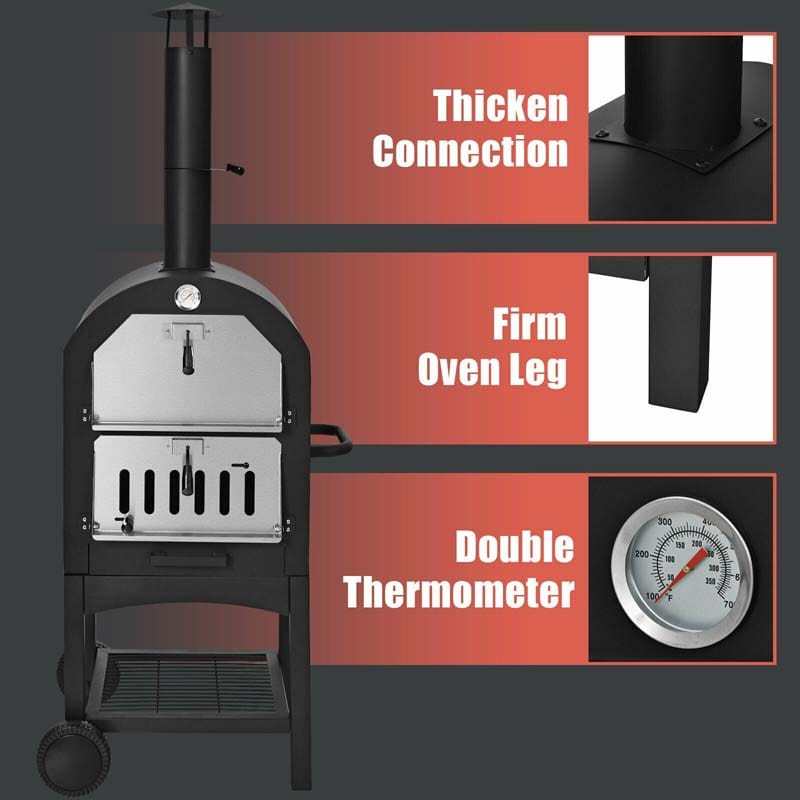 Outdoor Pizza Oven Wood Fire Maker Grill with Pizza Stone & Waterproof Cover