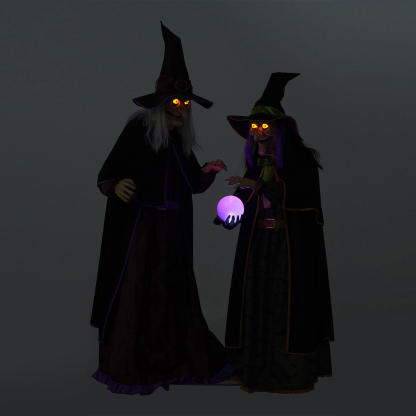 Pre-Lit Animated Crystal Ball Witches, Set of 2