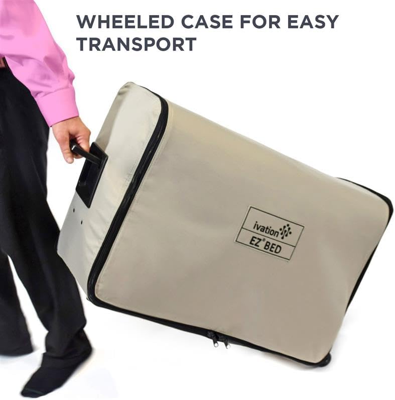 Air Mattress with Frame & Rolling Case, Self Inflatable, Blow Up Bed Auto Shut-Off, Comfortable Surface AirBed, Best for Guest, Travel, Vacation, Camping