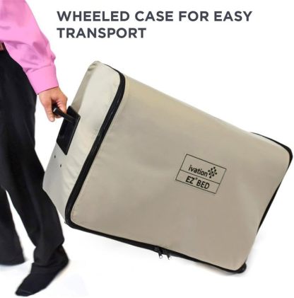 Air Mattress with Frame & Rolling Case, Self Inflatable, Blow Up Bed Auto Shut-Off, Comfortable Surface AirBed, Best for Guest, Travel, Vacation, Camping