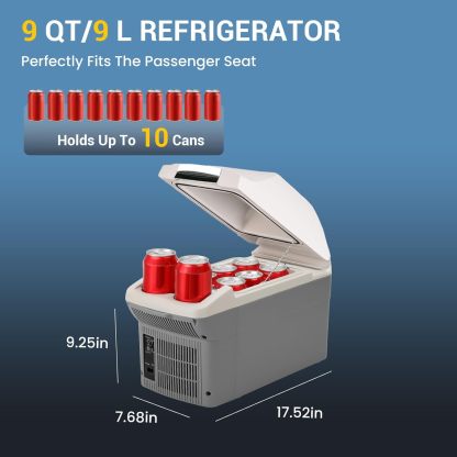 12V Car Refrigerator Cooler/Warmer 8 Quart (9L) 40℉~140℉,12 Volt DC &110V AC, Electric Car Fridge Portable Compact Camping Cooler Thermoelectric 12V Small Fridge for Car, RV, Camping (Grey)
