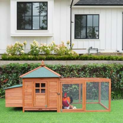 🔥Outdoor Wooden Chicken Coop with Ramp, Nesting Box, Wire Mesh Run, Waterproof
