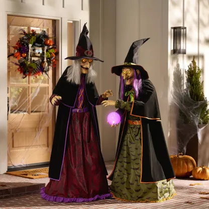 Pre-Lit Animated Crystal Ball Witches, Set of 2