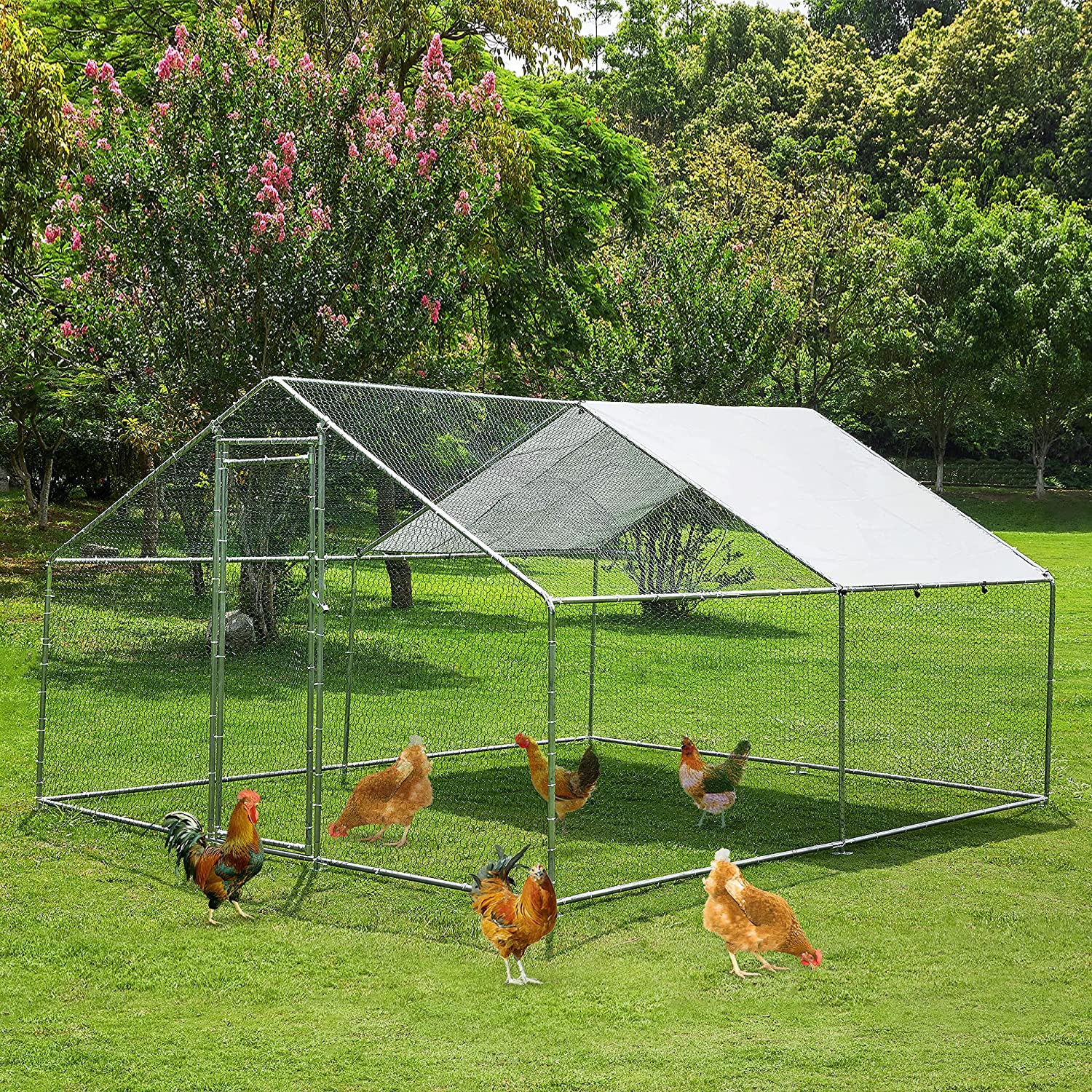 [Home&Garden]Extra Large Metal Chicken Coop Walkin Poultry Cage Rabbits Habitat Cage
