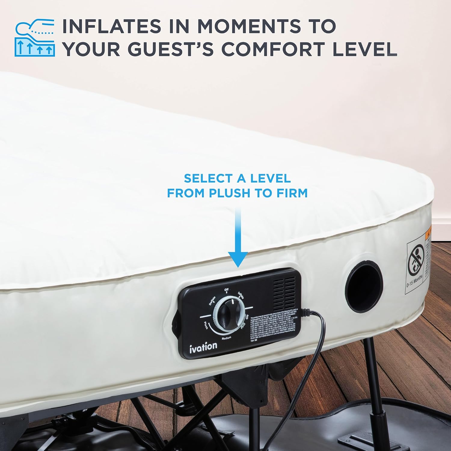 Air Mattress with Frame & Rolling Case, Self Inflatable, Blow Up Bed Auto Shut-Off, Comfortable Surface AirBed, Best for Guest, Travel, Vacation, Camping