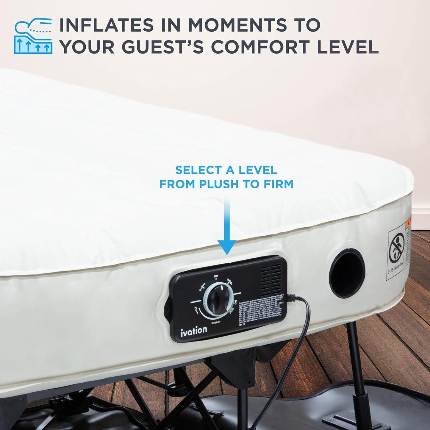 Air Mattress with Frame & Rolling Case, Self Inflatable, Blow Up Bed Auto Shut-Off, Comfortable Surface AirBed, Best for Guest, Travel, Vacation, Camping