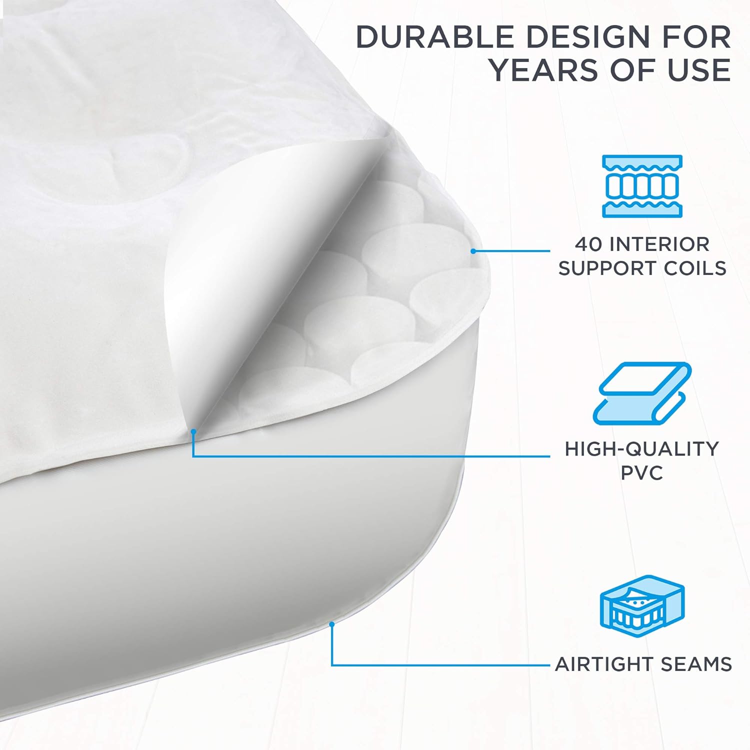 Air Mattress with Frame & Rolling Case, Self Inflatable, Blow Up Bed Auto Shut-Off, Comfortable Surface AirBed, Best for Guest, Travel, Vacation, Camping